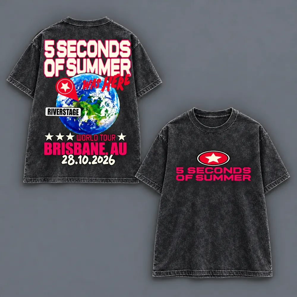 5 Seconds of Summer Everyone's a Star World Tour 2026 Riverstage Brisbane October 28 Black Acid Washed T-Shirt