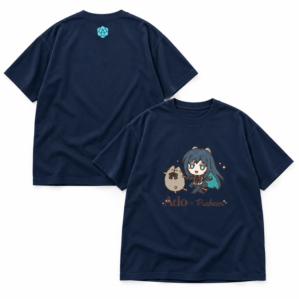 Ado x Pusheen NAKAYOSHI Chicago Lollapalooza 2026 Aftershow Pop-Up Limited Edition Navy Two-Sided T-Shirt