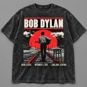 Bob Dylan EU UK Tour 2026 Arena Stozice Ljubljana November 9 Black Acid Washed T-Shirt