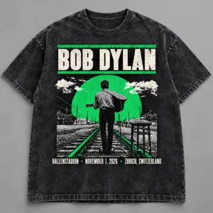 Bob Dylan EU UK Tour 2026 Hallenstadion Zurich November 1 Black Acid Washed T-Shirt