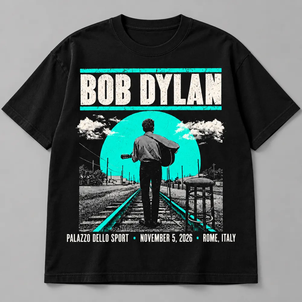 Bob Dylan EU UK Tour 2026 Palazzo dello Sport Rome November 5 Black T-Shirt