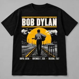 Bob Dylan EU UK Tour 2026 Unipol Arena Bologna November 7 Black T-Shirt