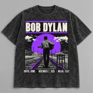Bob Dylan EU UK Tour 2026 Unipol Dome Milan November 2 Black Acid Washed T-Shirt
