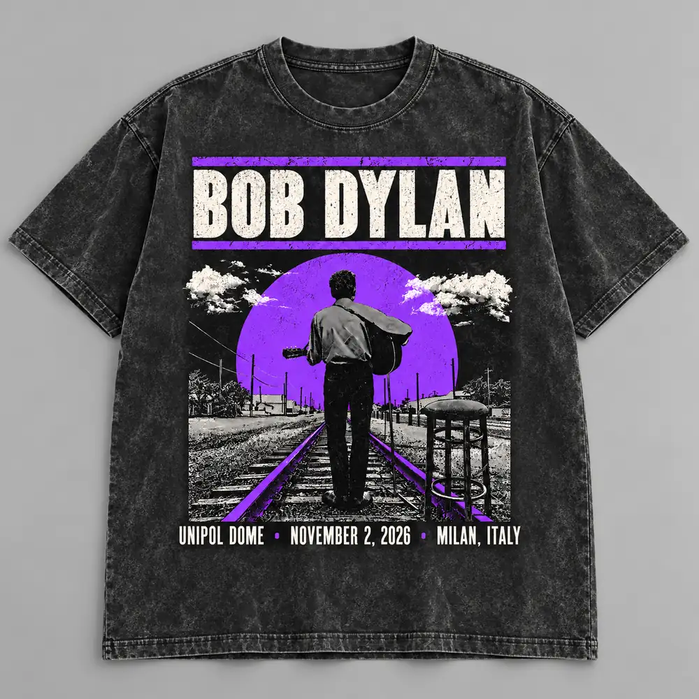 Bob Dylan EU UK Tour 2026 Unipol Dome Milan November 2 Black Acid Washed T-Shirt