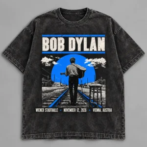 Bob Dylan EU UK Tour 2026 Wiener Stadthalle Vienna November 12 Black Acid Washed T-Shirt