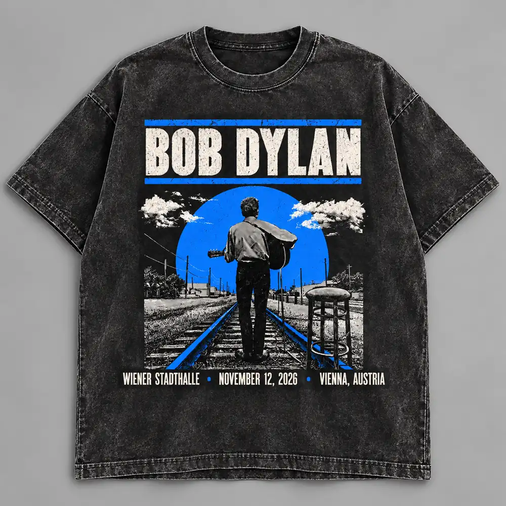 Bob Dylan EU UK Tour 2026 Wiener Stadthalle Vienna November 12 Black Acid Washed T-Shirt