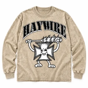 Haywire 617 Flex Your Head beige acid washed long sleeve shirt front flatmock