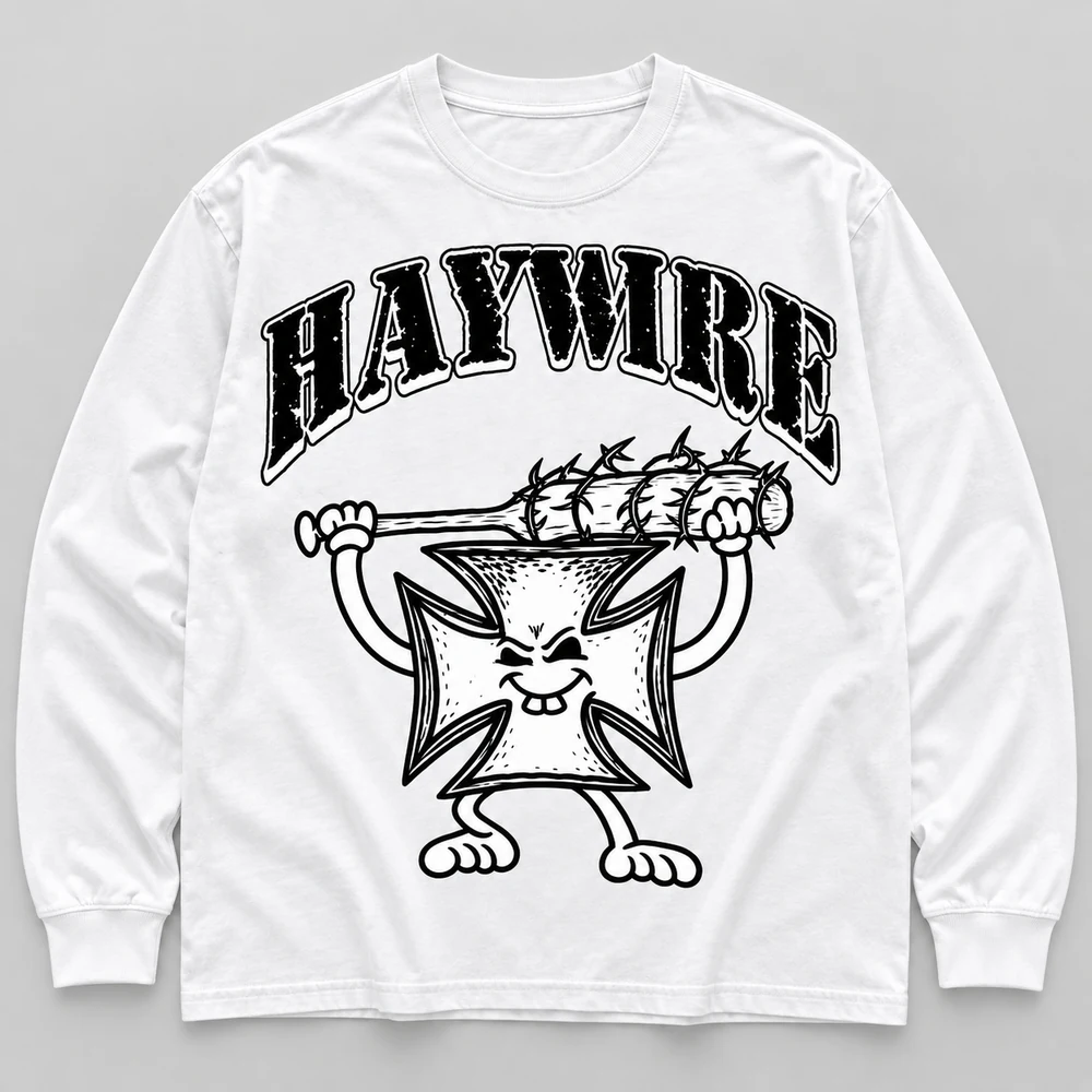 Haywire 617 Flex Your Head white long sleeve shirt front flatmock