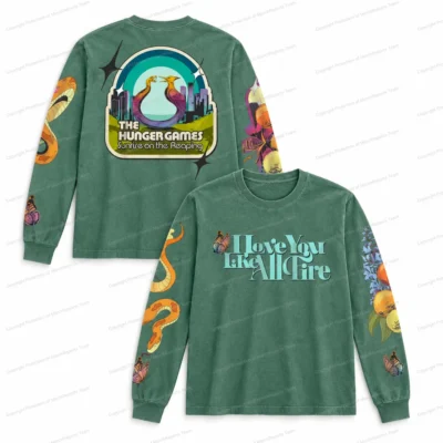 The Hunger Games Sunrise On The Reaping 2026 I Love You Like All Fire Washed Pine Two Sided Long Sleeve Shirt