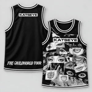 KATSEYE Wildworld Tour Boston 2026 Black Eyes And Lips Round Neck Basketball Jersey Shirt