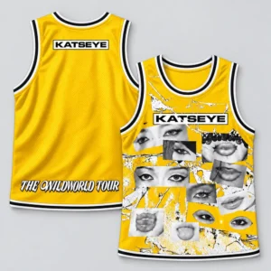 KATSEYE Wildworld Tour Detroit 2026 Yellow Eyes And Lips Round Neck Basketball Jersey Shirt
