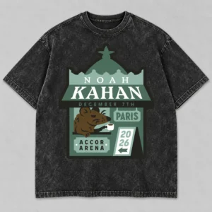 Noah Kahan The Great Divide Tour at Accor Arena Paris France on December 7, 2026 Merch Coffee Kiosk Black Acid Washed T-Shirt