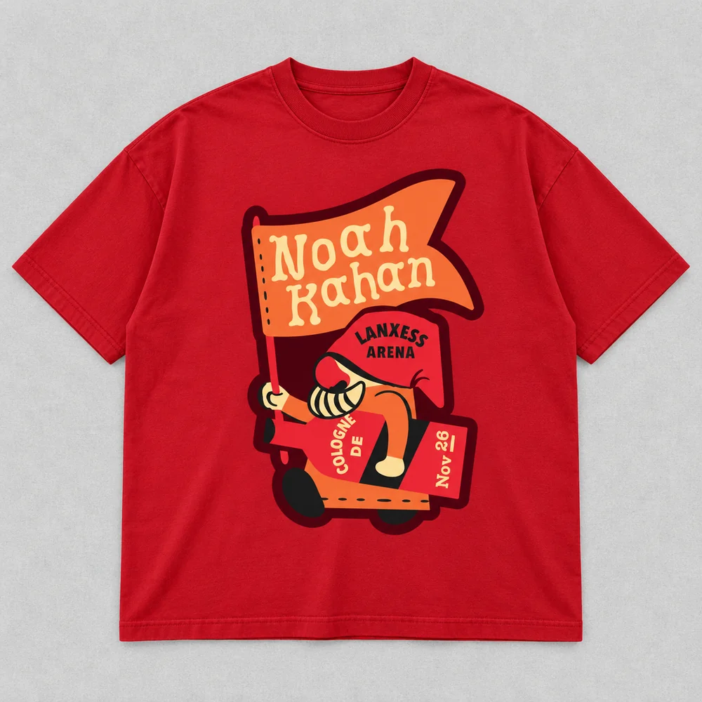 Noah Kahan The Great Divide Tour at LANXESS Arena Cologne Germany on November 26, 2026 Merch Flag Bearer Red T-Shirt
