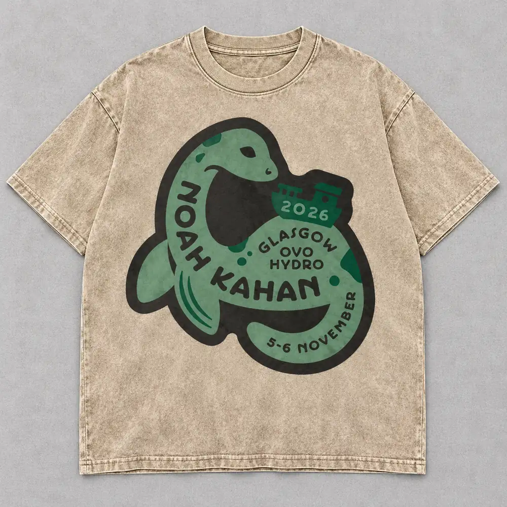 Noah Kahan The Great Divide Tour at OVO Hydro Glasgow Scotland on November 5 and 6, 2026 Merch Nessie Beige Acid Washed T-Shirt