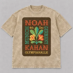 Noah Kahan The Great Divide Tour at Olympiahalle Munich Germany on December 4, 2026 Merch Floral Beige Acid Washed T-Shirt