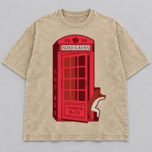 Noah Kahan The Great Divide Tour at The O2 London United Kingdom on November 13, 14 and 17, 2026 Merch Telephone Box Fox Beige Acid Washed T-Shirt