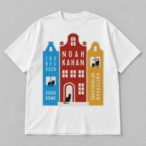 Noah Kahan The Great Divide Tour at Ziggo Dome Amsterdam Netherlands on December 1 and 2, 2026 Merch Canal Cats White T-Shirt