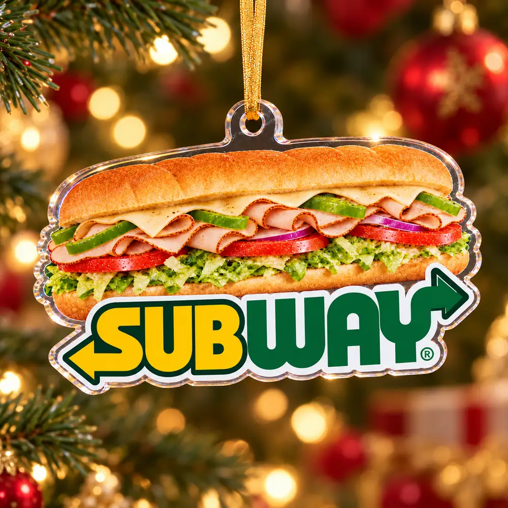 Subway Footlong Deli Sandwich and Arrow Logo Christmas Custom Shape Acrylic Ornament