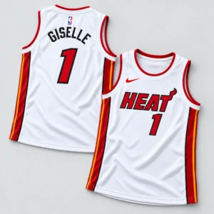 aespa Giselle Miami Heat Number 1 White Round Neck Basketball Jersey Shirt