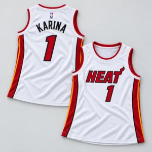 aespa Karina Miami Heat Number 1 White Round Neck Basketball Jersey Shirt